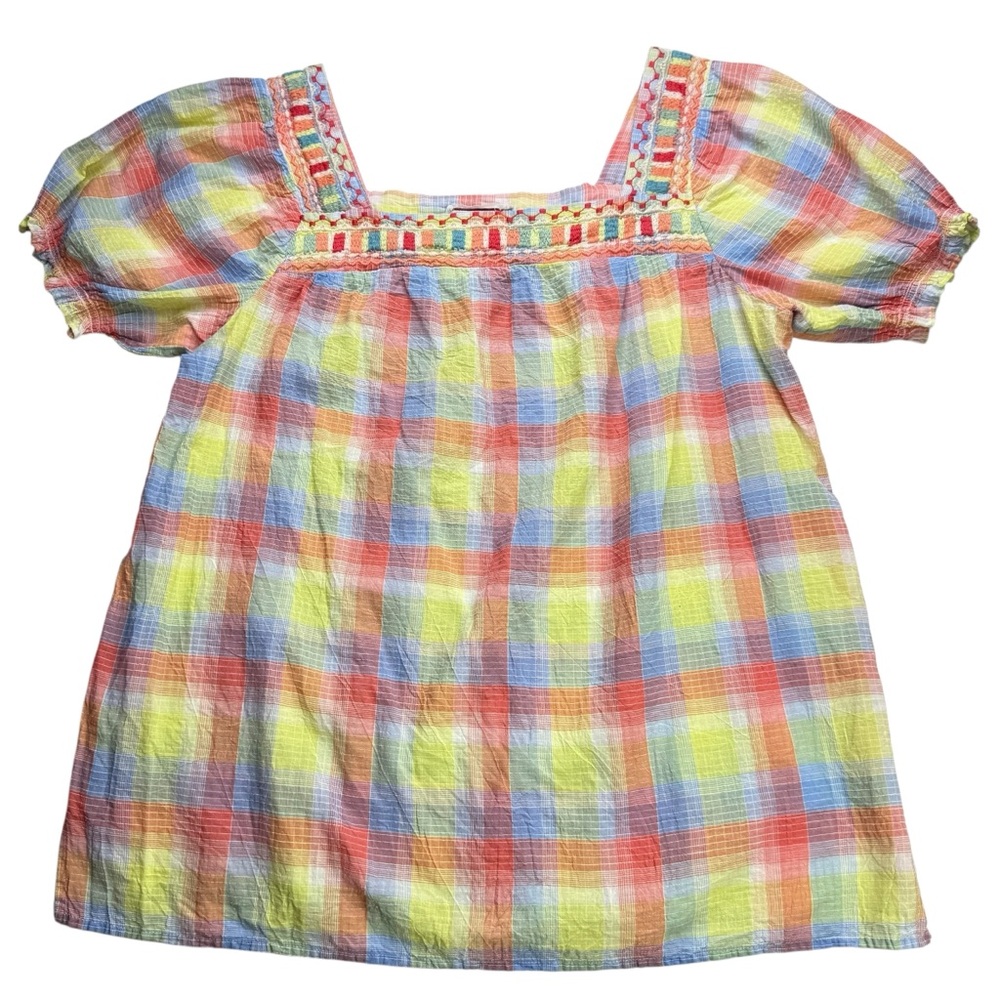 Johnny Was Workshop Delacey Puff Sleeve Embroidered Boho blouse, M